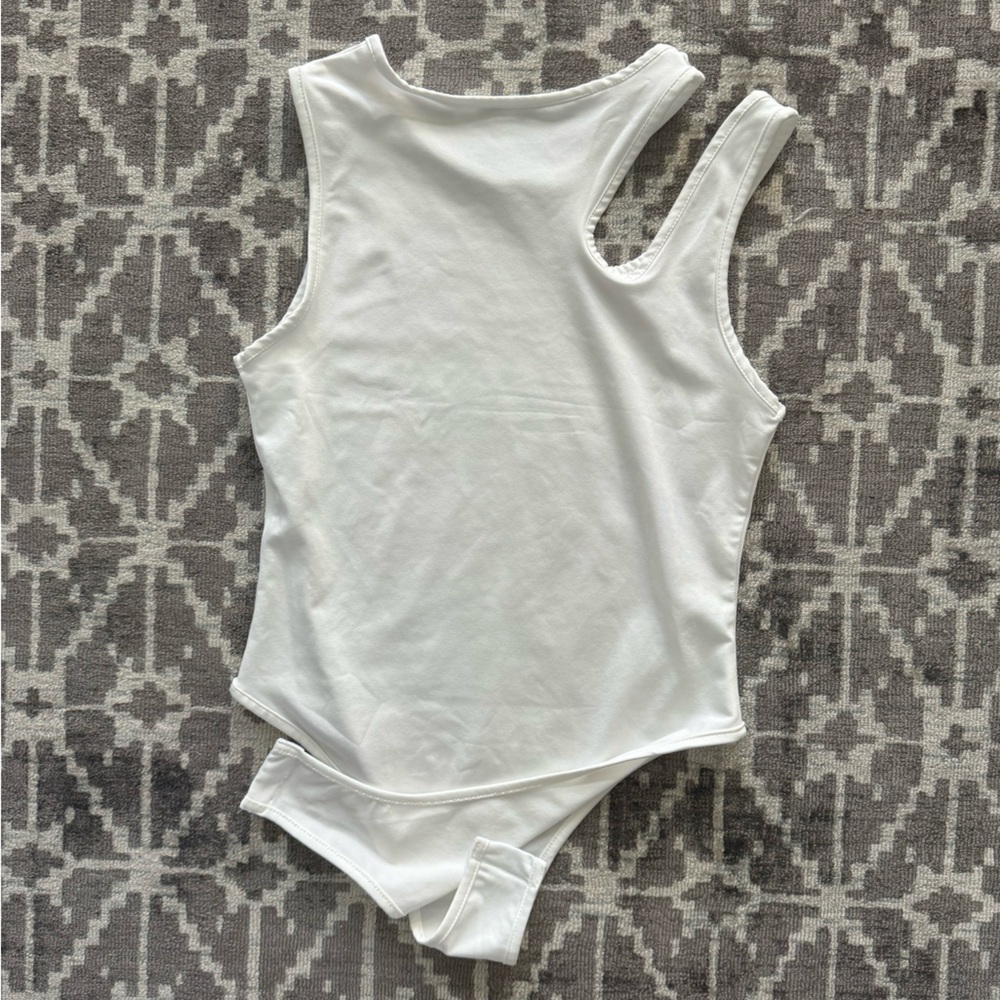 Soft White Woman’s Bodysuit Shoulder Cutout Fitted - Picture 2 of 10